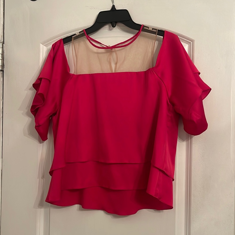 Pink silk and mesh off shoulder Top